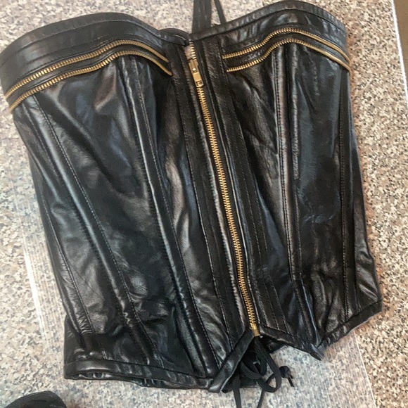 Leather Corset Top with Gold Zippers - Picture 4 of 4